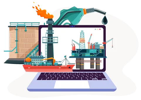 Ilustración de terminales de hidrocarburos conectadas a una computadora